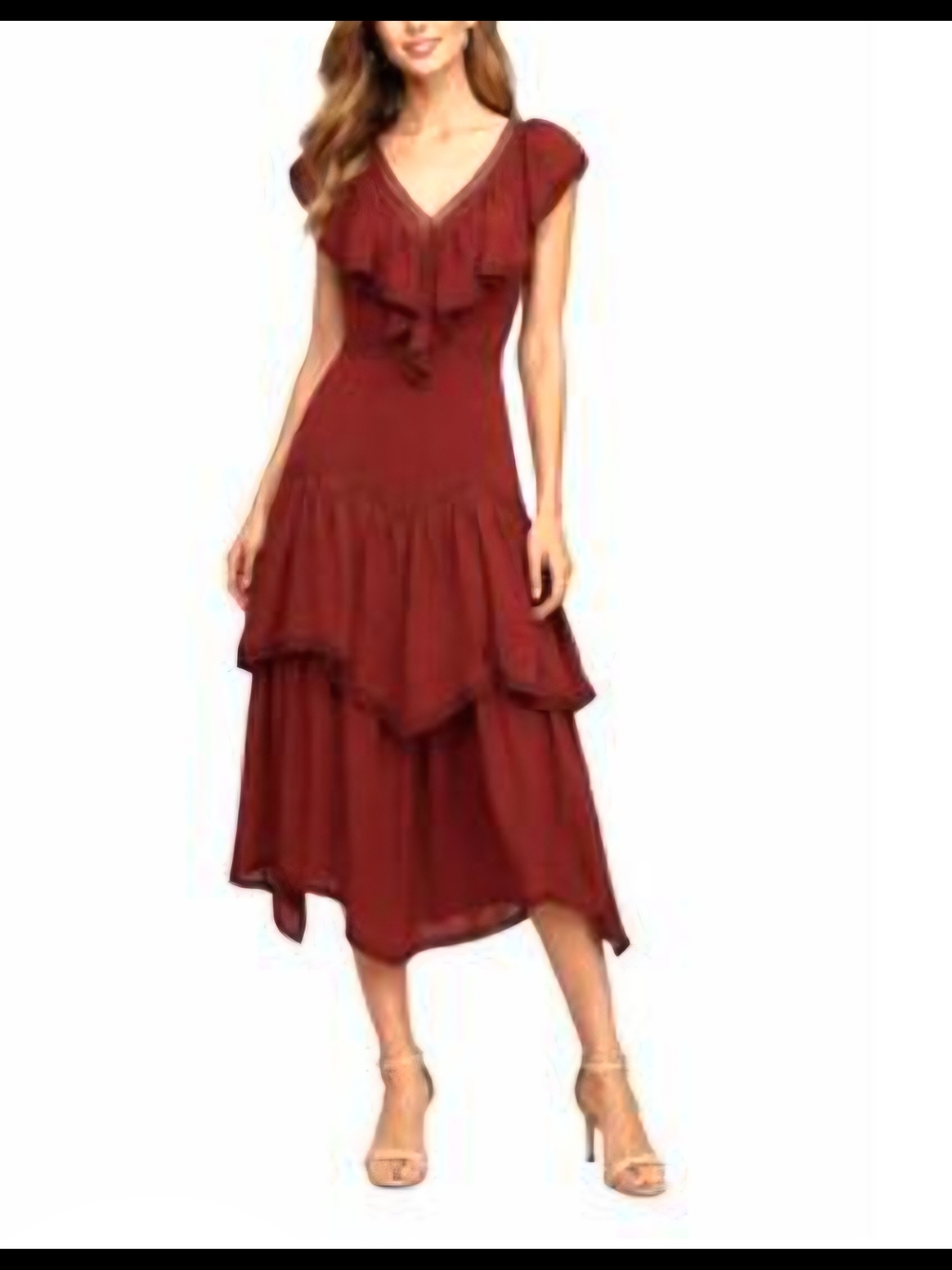 Anthropologie Boho Tiered Ruffle High-Low Red Wine Lace Dress